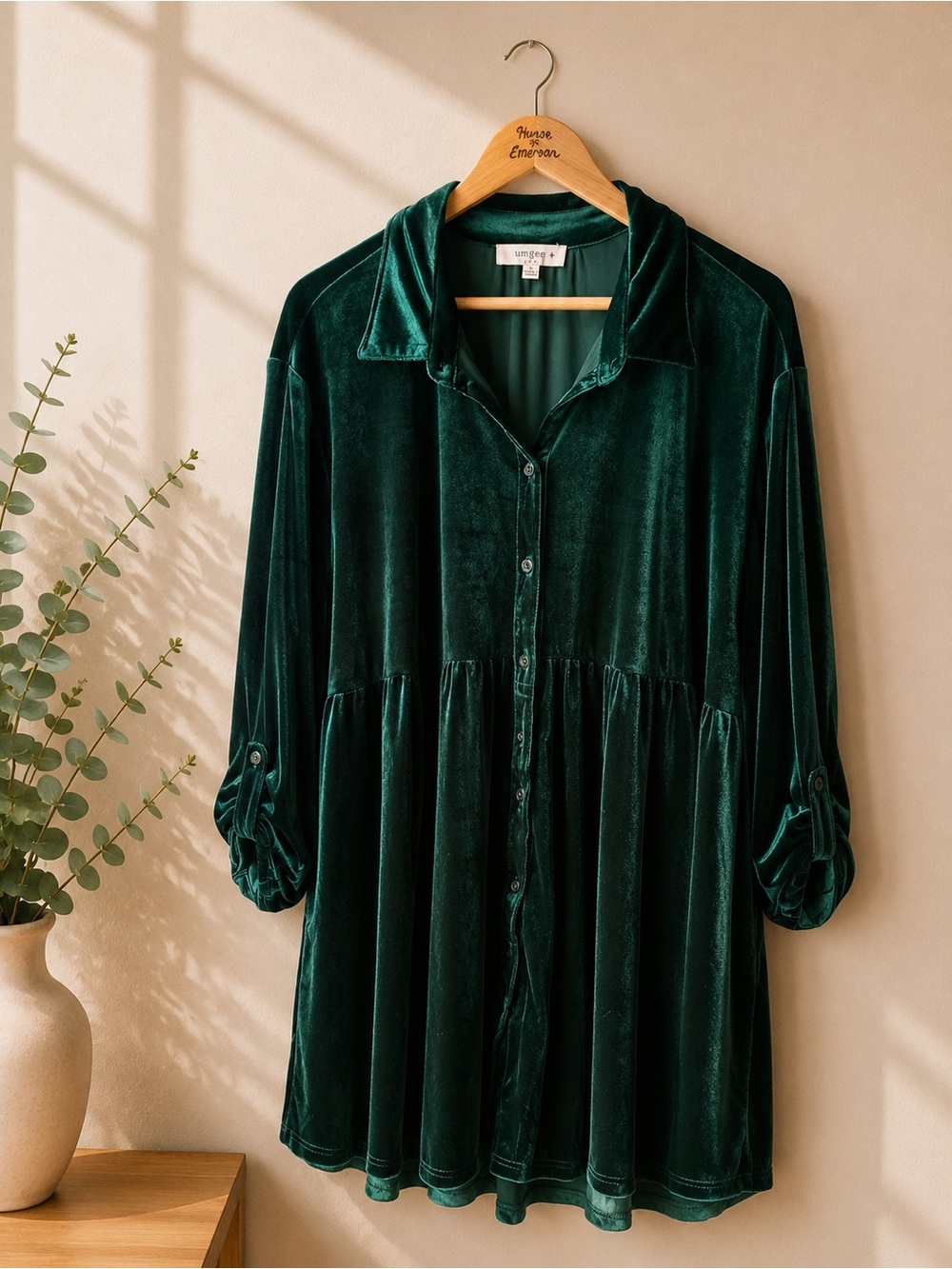 Umgee Velvet Emerald Button-Front Dress Size XL